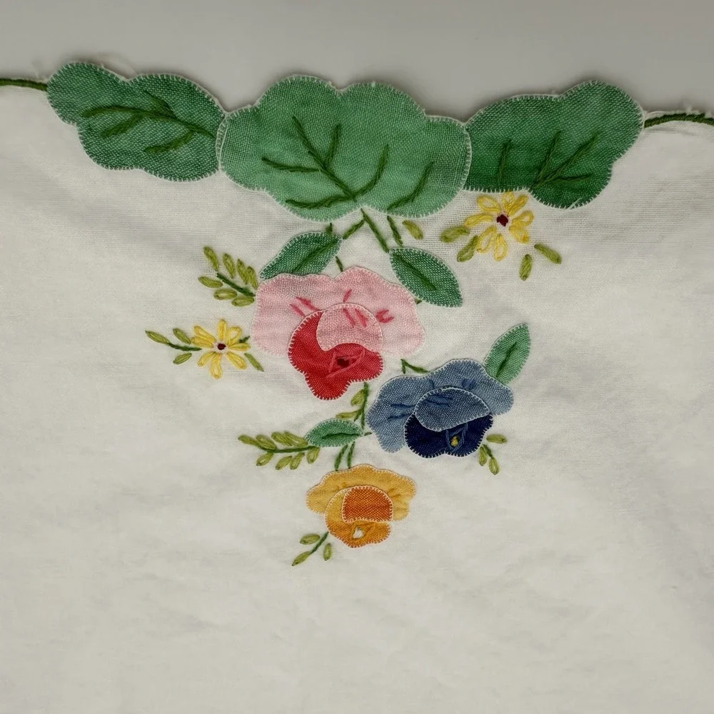 Set of 2 Vintage Cotton Tea Towels White‎ Multicolor Hand Embroidered Florals